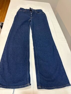 Re/Done Dark Blue Wide-Leg Button-Fly Jeans